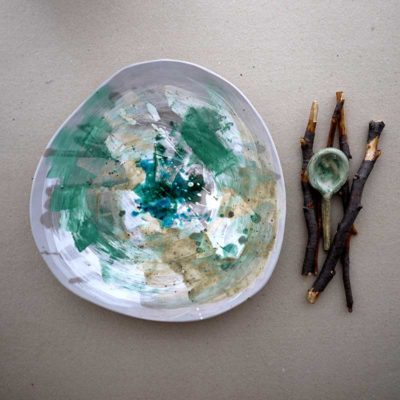 handcrafted plate - decorative ceramic platter and spoon
