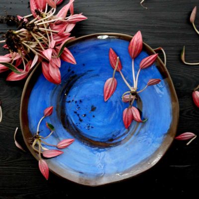 handcrafted plate - blue decorative ceramics